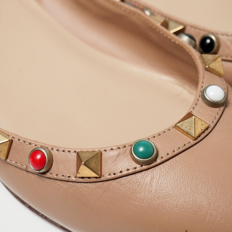 GP7512* Italy made * Valentino galava-ni*Size 36* low ring lock studs Rolling Rockstud* leather pumps *ba Rely na* shoes 