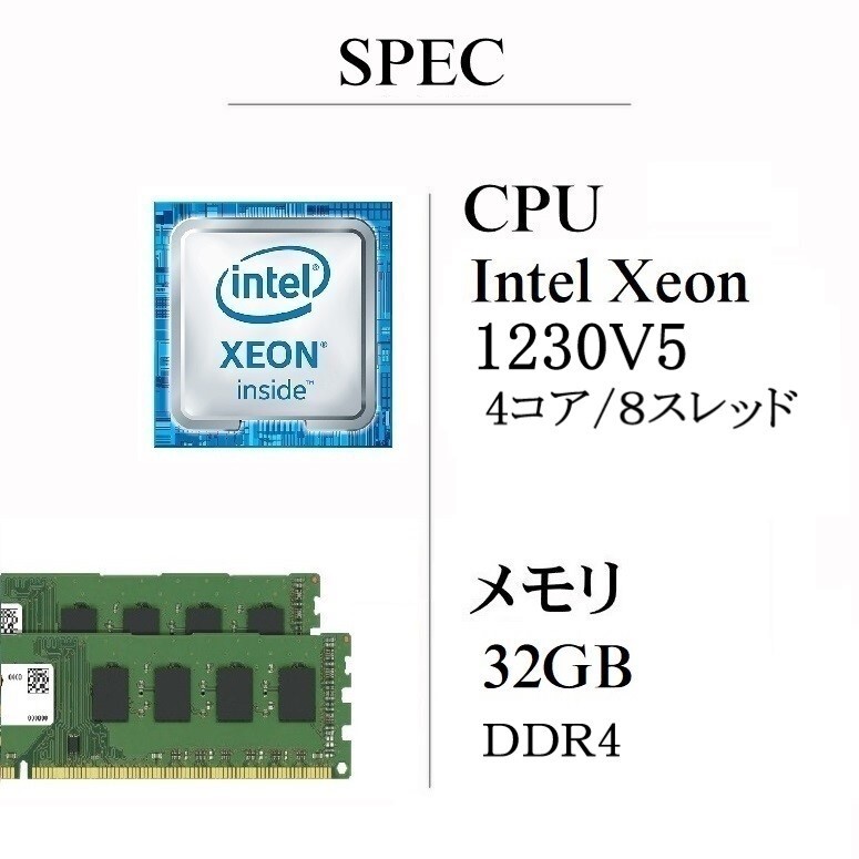 プロスペック!4Kx3画面 XEON-1230V5/ QUADRO P-400/ 新品M2:SSD-1TB/ HDD-2TB/ メモリ-32GB/ DVD/ Win11Pro/ Office2021Pro/ メディア15の画像4