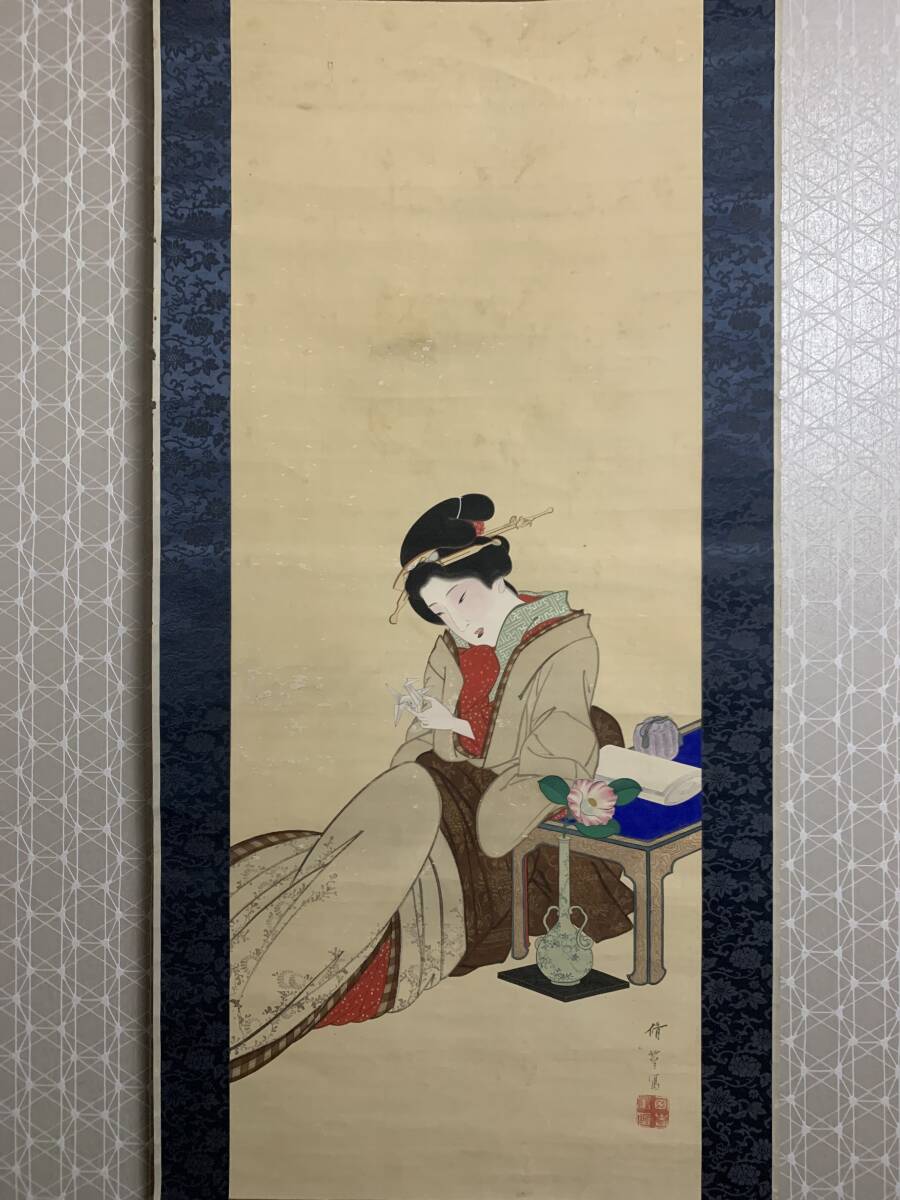 Yahoo!オークション - 【模写】《脩篁》 浮世絵美人図 絹本 掛軸 Yahoo!オークション - 【模写】《脩篁》 浮世絵美人図 絹本 掛軸