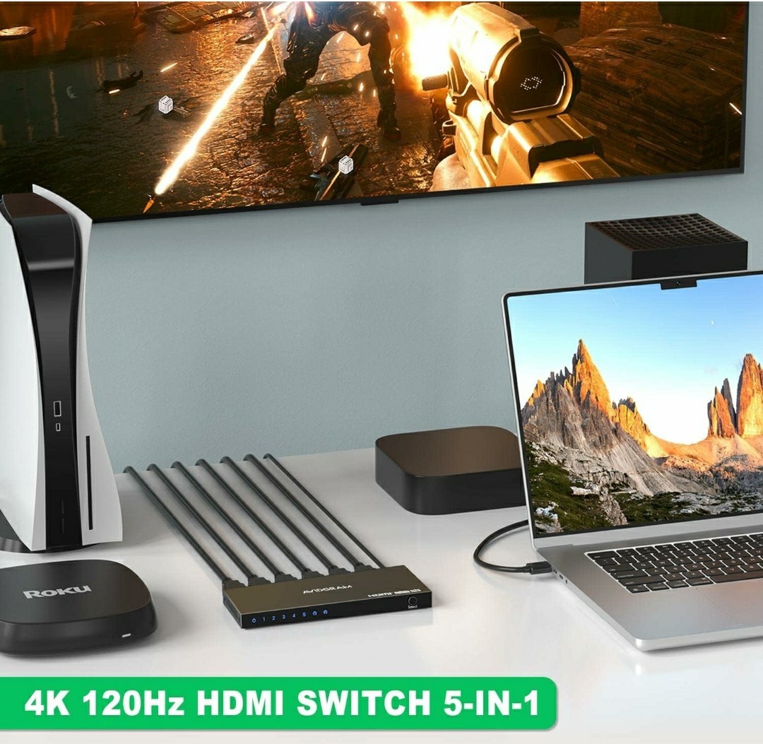 HDMI 2.1スイッチ 8K 60Hz, AVIDGRAM HDMI切替器 5イン1 IRリモコン付き 5ポート 4K 120Hz 自動HDMIセレクターハブ対応 8K@60Hz 48Gbps 