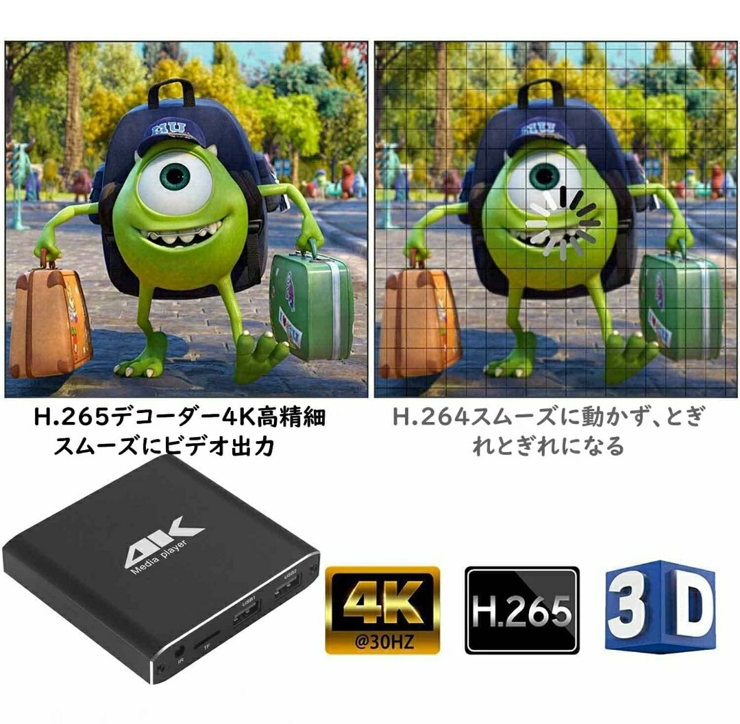 メディアプレーヤー4K マルチメディアプレイヤー HDDメディアプレイヤー解像度最大4096 *2160p 60fps フルHD1080p対応 4GBストレージ の画像2