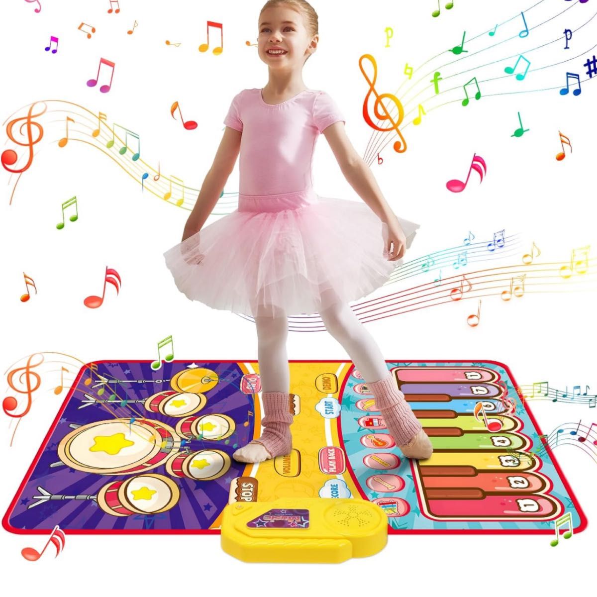ピアノマット おもちゃ 知育玩具 2鍵盤楽器 ドラムモード 折り畳み式 子供 誕生日 プレゼント 13曲デモ 8鍵盤