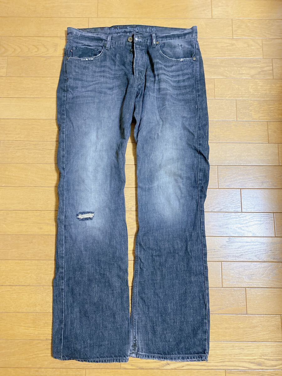 POLO RALPH LAUREN JEANS Ralph Lauren jeans damage Denim jeans black gray series 