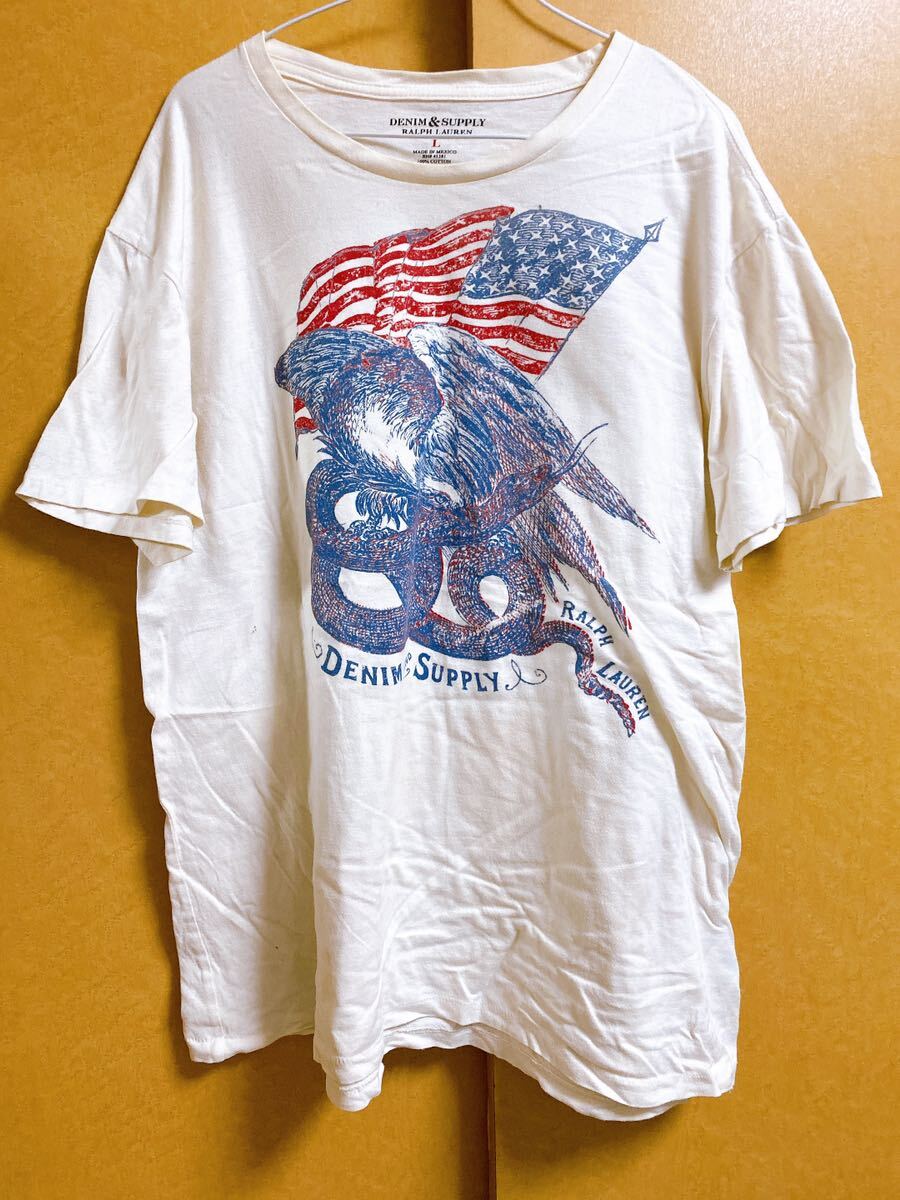 DENIM&SUPPLY デニム&サプライ ラルフローレン 星条旗プリント Tシャツ ホワイト系 Lサイズ_画像1