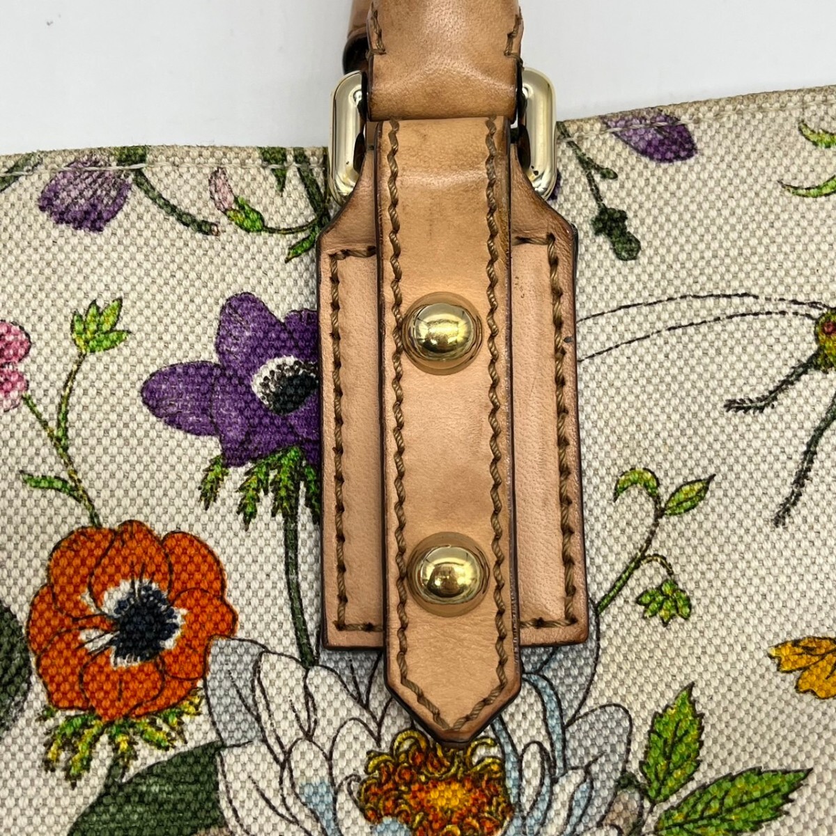 美品☆GUCCI グッチ トートバッグ ホースビット フローラ 花柄 総柄 ショルダーバッグ キャンバス レザー ハンドバッグ ベージュ フラワー_画像9