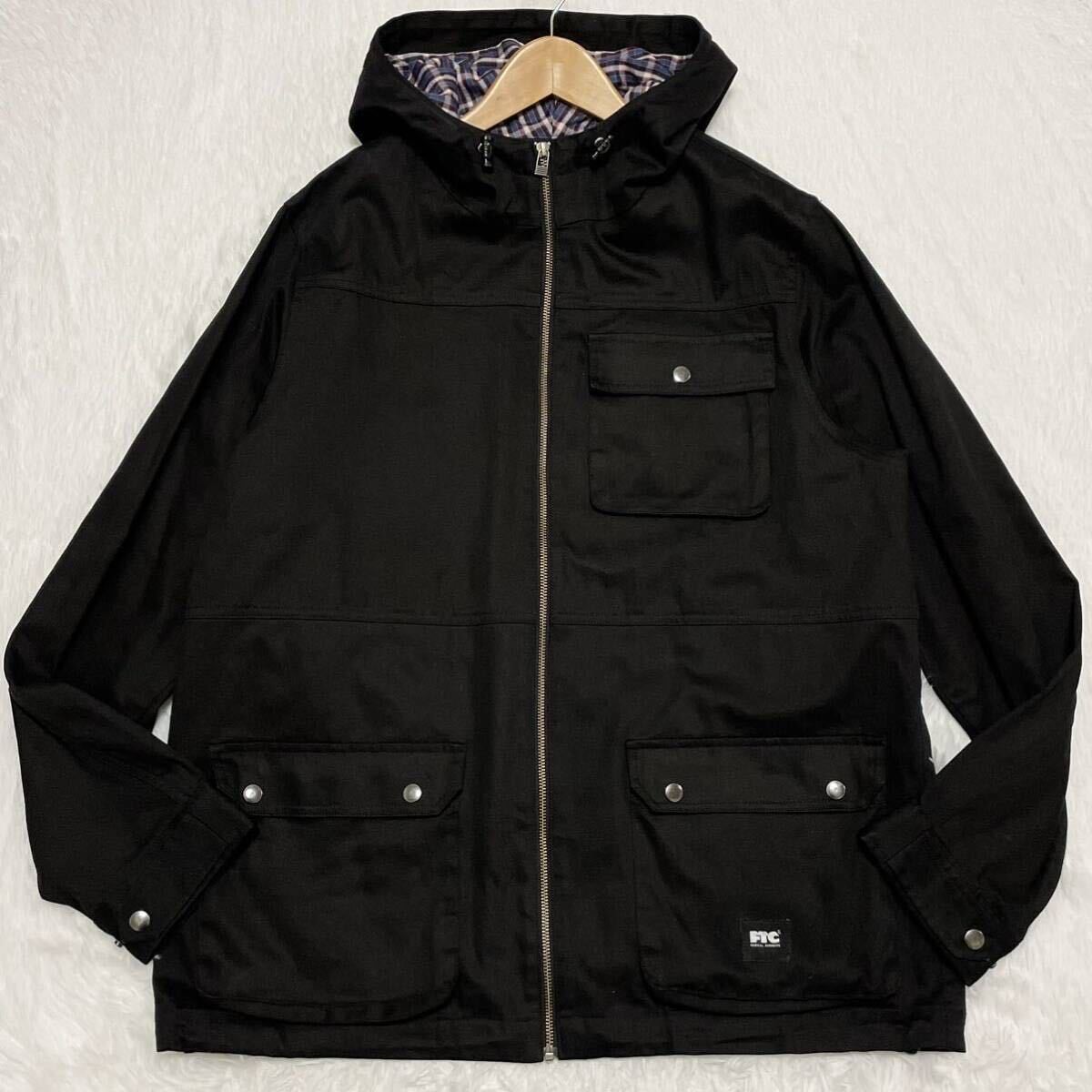  ultra rare XL* FTC mountain parka Zip up black black cotton check blouson jacket Logo USA men's 3844