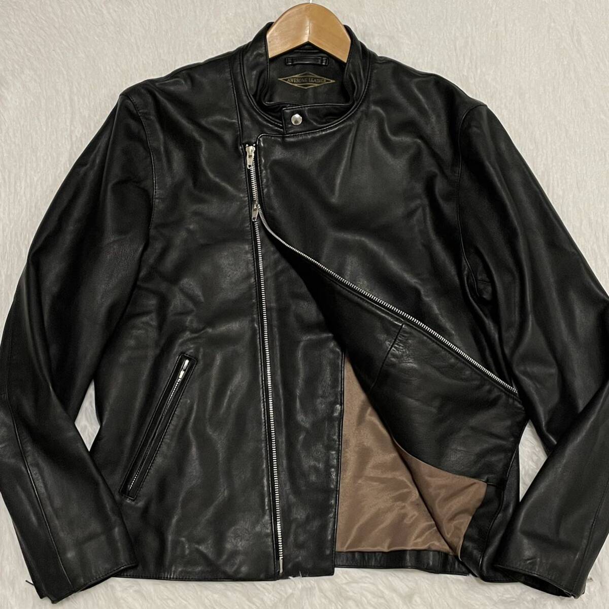  unused class /L size *o- Sam leather [ Toro Toro feeling of quality ]awesomeleather leather jacket Rider's go-to leather .. leather double Zip 3892