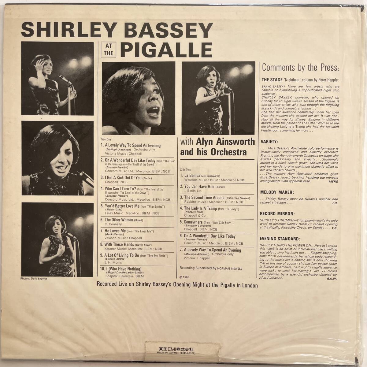 お薦め！ SHIRLEY BASSEY / AT THE PIGALLE 日本盤 1965年 帯なし、ライナーノーツありの画像2