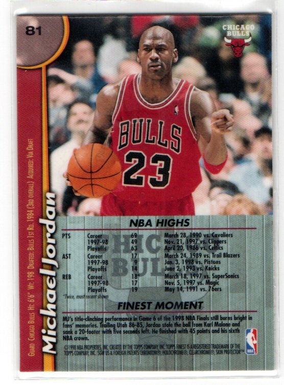 Michael Jordan 1998-99 Topps Finest w/Coating #81