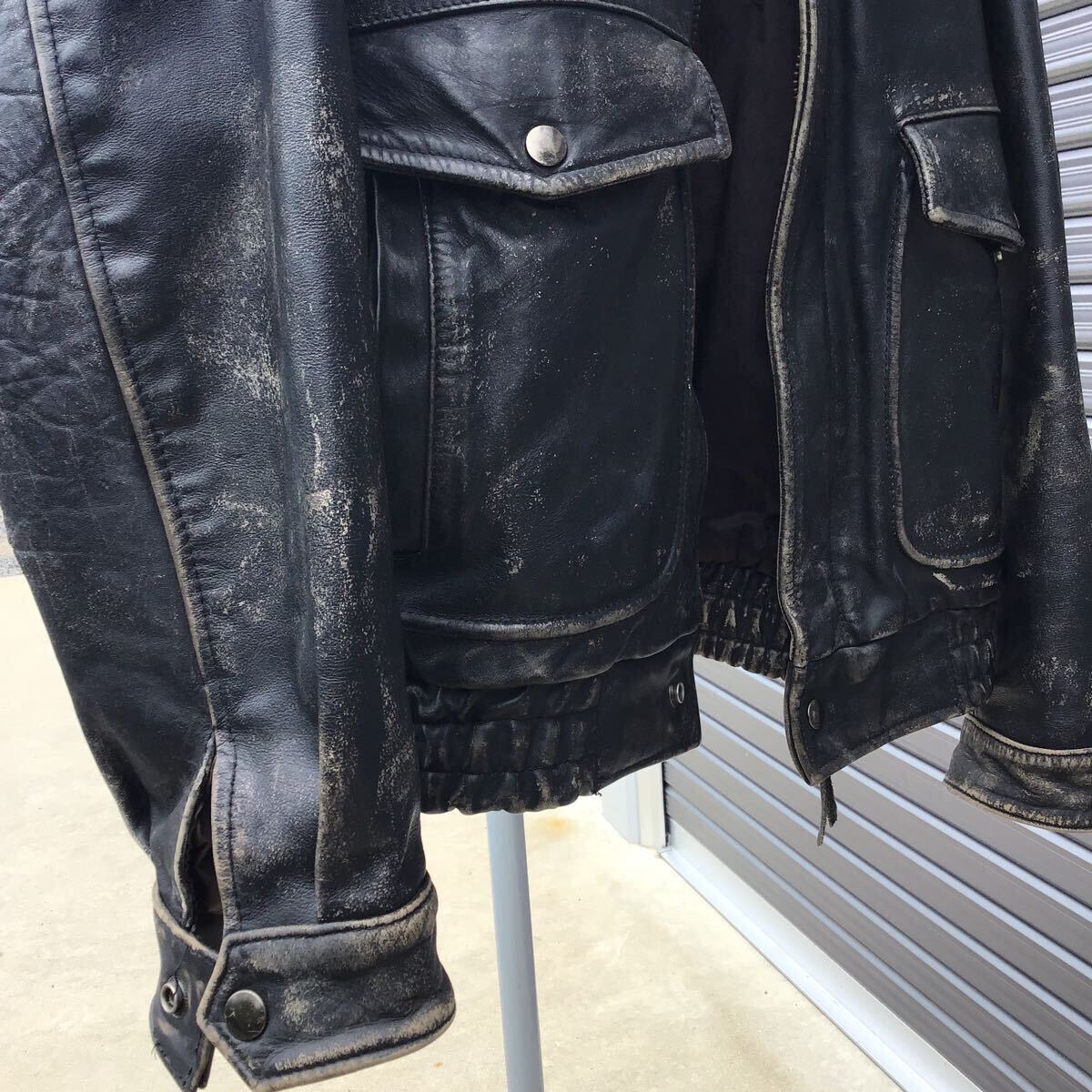yare feeling eminent! Harley Davidson original leather jacket original leather Rider's old clothes leather jacket Vintage A-2 black size 42