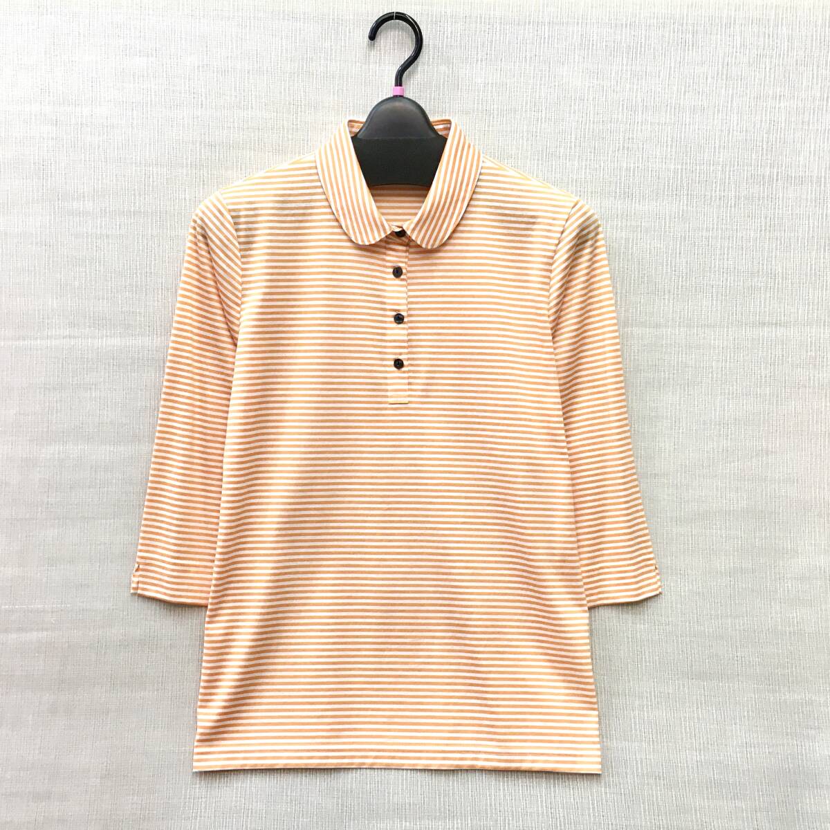 [ new goods ] made in Japan woman cut and sewn fine quality cotton 100% 6 minute sleeve M size free shipping knitted polo-shirt lady's washing machine OK woman polo-shirt 