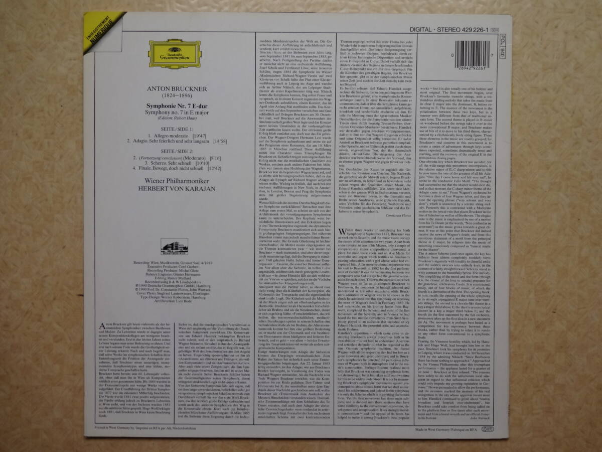独DGG　DIGITAL STEREO　429　226－1　カラヤン　ブルックナー交響曲7番　HIS LAST RECORDING_画像2
