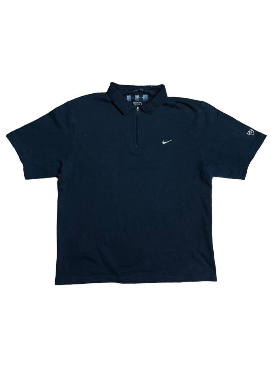 ナイキ NIKE GOLF ゴルフ 半袖 ポロシャツ ハーフジップ ブラック ロゴ刺繍 Lサイズ ム175_画像1
