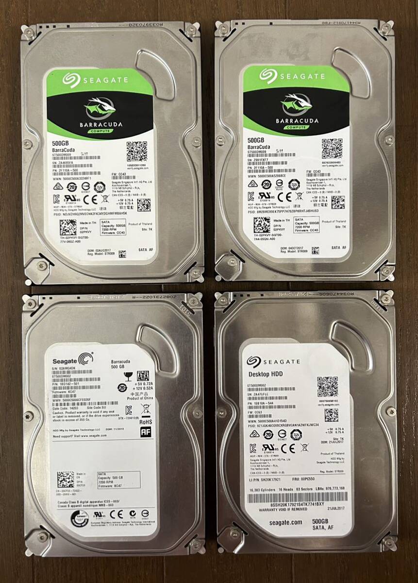 【4台セット】 Seagate SATA HDD 500GB 3.5インチ 薄型 7,200rpm ST500DM009×2台 ST500DM002×2台_画像1