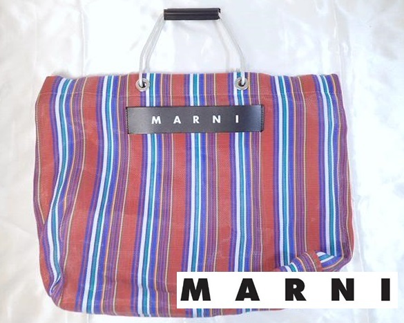 4125[A]【MARNI◆マルニ】トートバッグ/メッシュ ストライプ/ロゴ/マルチカラー/鞄 ハンドバッグの画像1