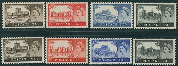 [1294]英国 1959 古城 2s6d 5s 10s GBP1 (デラルー社製) 4種完揃い、1963 古城 2_画像1