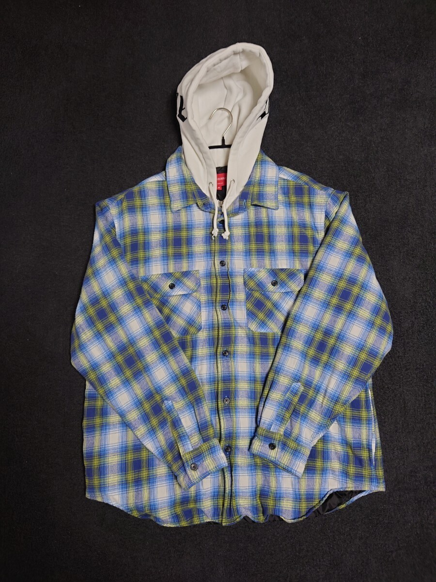Supreme Hooded Flannel Zip Up Shirt Blue Mサイズ 21FW シュプリーム フード フランネル ジップ アップ シャツ ブルー 送料無料 パーカー_画像2