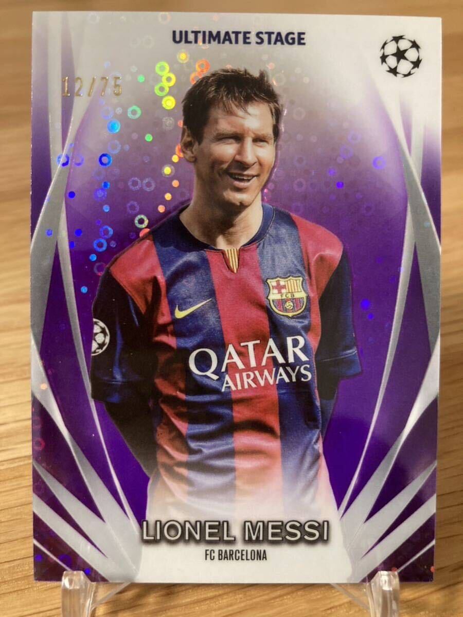 75枚限定 Lionel Messi 2023-24 Topps UEFA Club Competitions Ultimate Stage Purple/75 Chrome Soccer FC Barcelona メッシの画像1