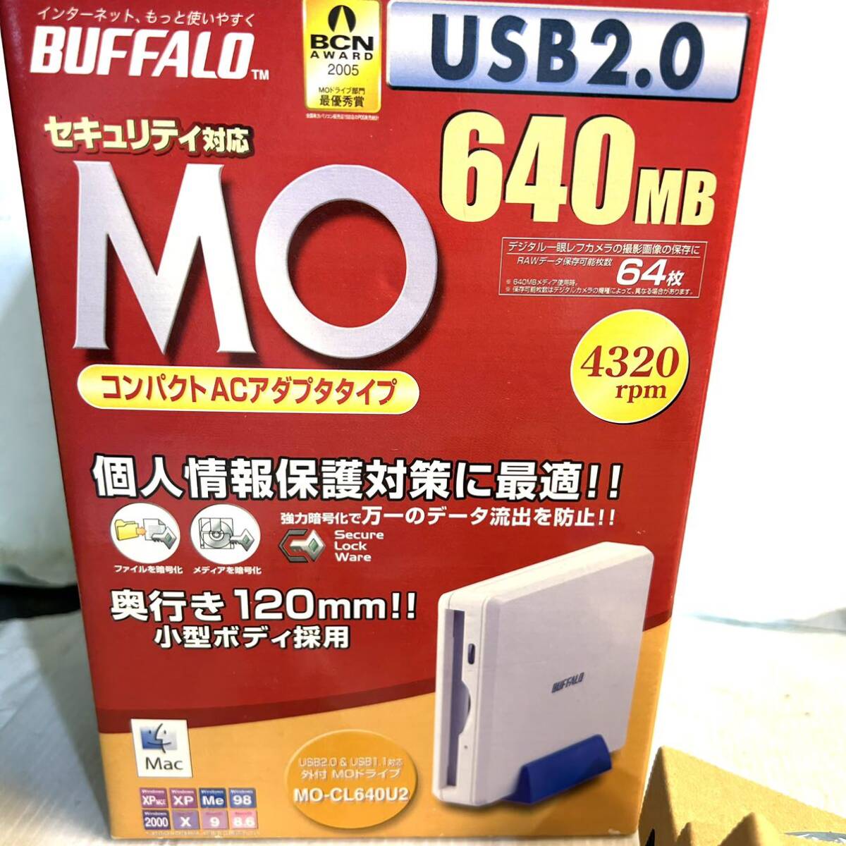 未使用 保管品 BUFFALO MOドライブ MO-CL640U2 640MB (B3797)_画像2