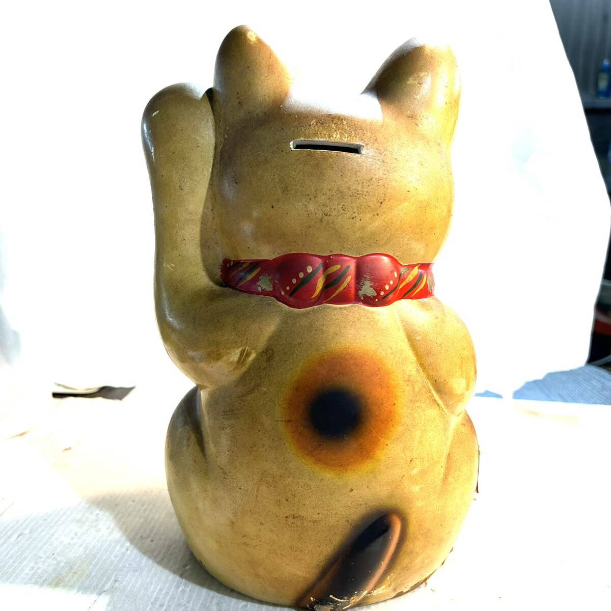 陶器製 招き猫 貯金箱 縁起物 商売繁盛 昭和レトロ インテリア (B3803)の画像4