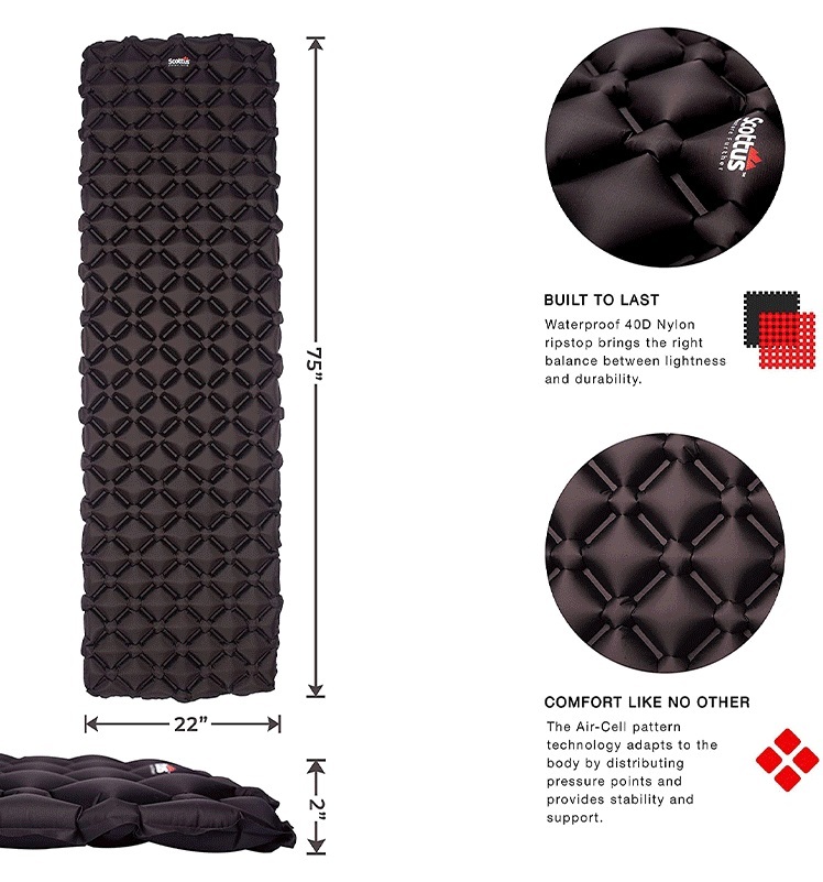 新品 アメリカScottus社 ULTRALIGHT SLEEPING MAT 収納時超軽量小型 最新エアマットの画像2