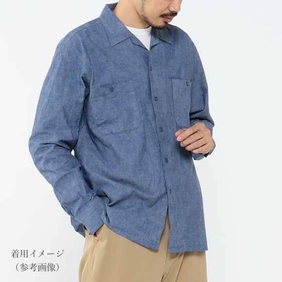 【日本製 24SS BEAMS PLUS シャンブレー オープンカラーシャツ M】ビームスプラス BEAMS+ インディゴ MIL Open Collar Chambrayの画像9