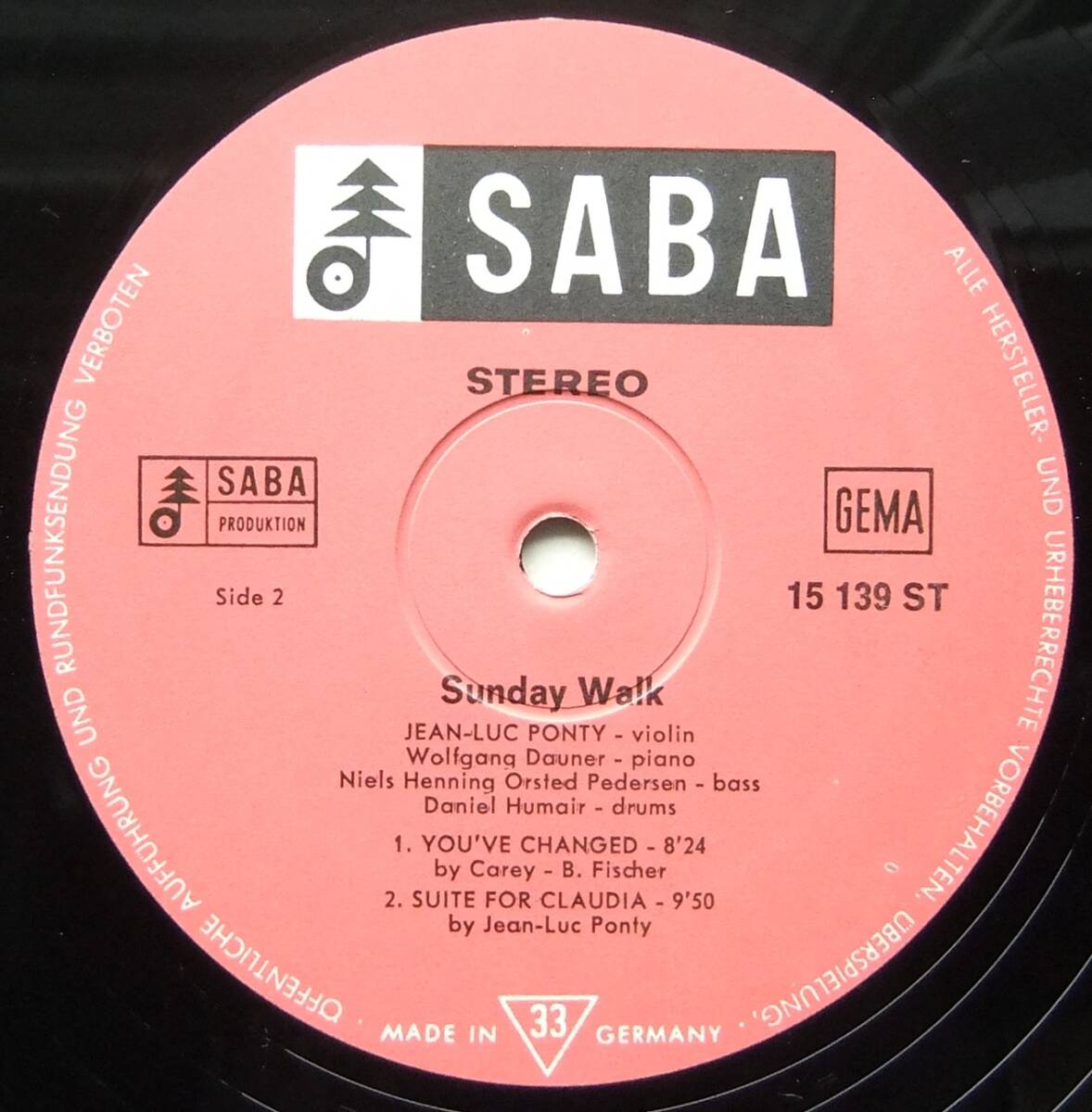 ◆ JEAN-LUC PONTY - WOLFGANG DAUNER - NHOP / Sunday Walk ◆ SABA SB 15139 ST (Germany) ◆_画像6