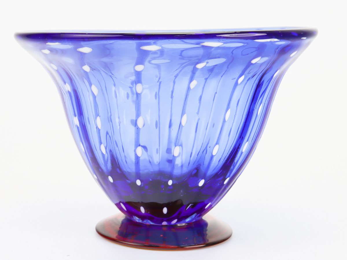 ベネチアンガラス Murano Glass ムラノ ブルー ホワイト アンバー フラワーベース 花瓶の画像1