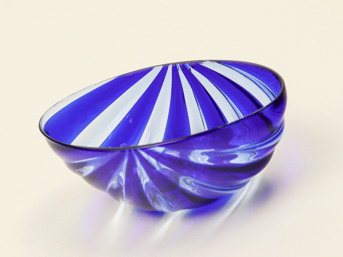 nQTH ベネチアンガラス ムラノ Murano Glass ブルー クリア ボウル 美品_画像3