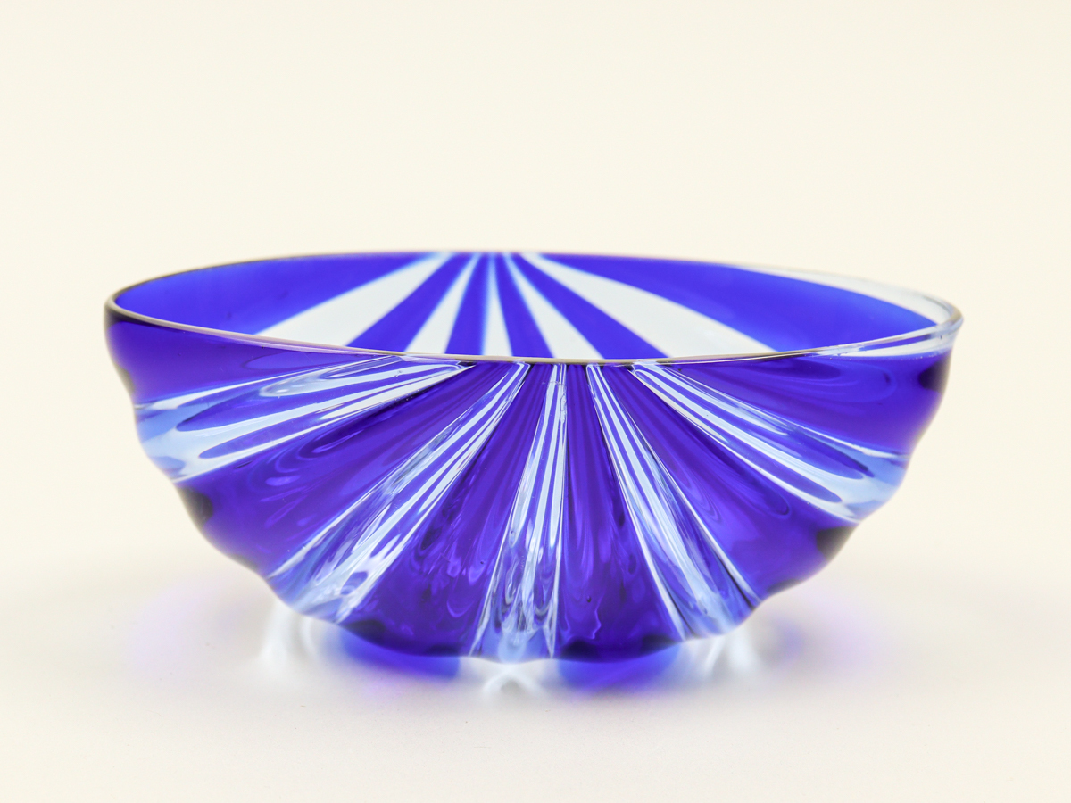 nQTH ベネチアンガラス ムラノ Murano Glass ブルー クリア ボウル 美品の画像1