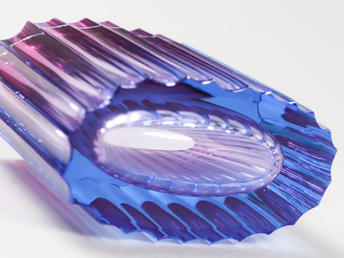 SGo ベネチアンガラス ムラノ Murano Glass ブルーパープルグラデーションガラス フラワーベースの画像5