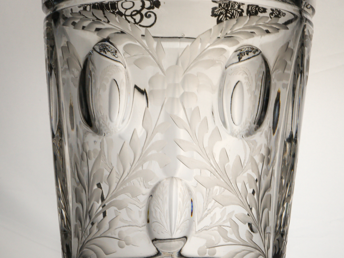 NnVK アールヌーボー シルバー細工 花瓶 アイスペール 飾り瓶 アンティークガラス_画像6