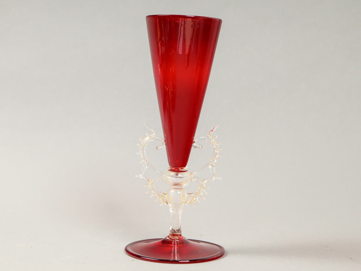 nNSr ベネチアンガラス ムラノ Murano Glass ルビーレッド ハート シャンパングラス 美品_画像3