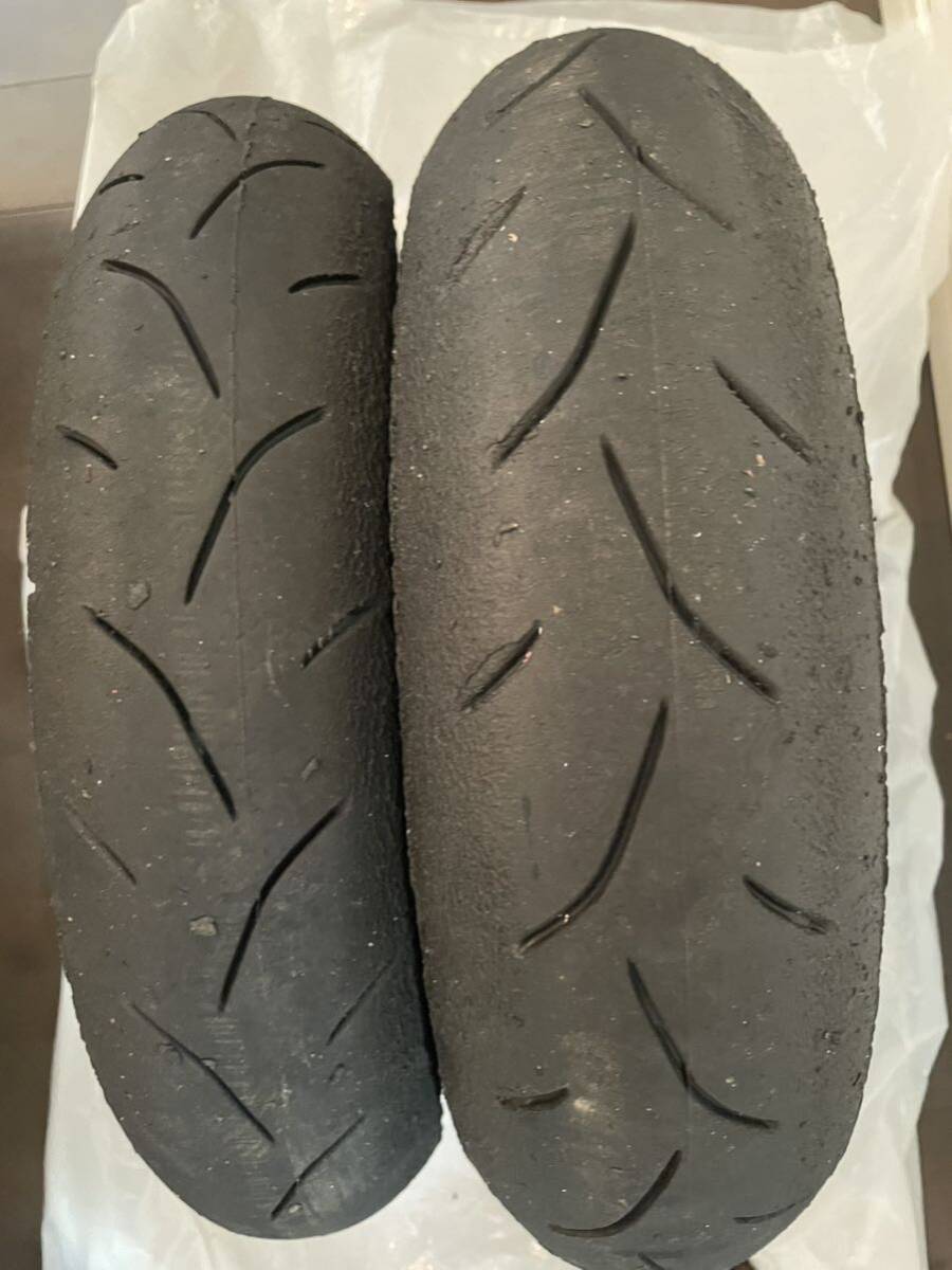 ①ブリヂストン BRIDGESTONE BATTLAX BT601 中古タイヤ 120/80-12 100/90-12 12インチ 前後セット ape50/100 NSR50/80 NSF100の画像1