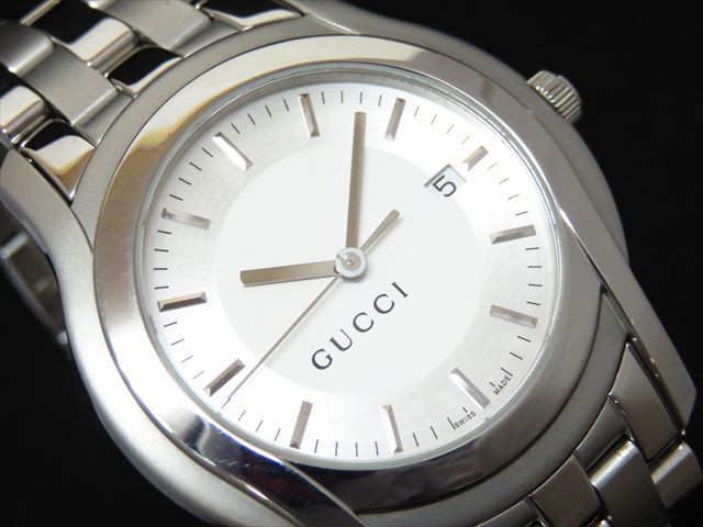 **GUCCI Gucci G Class 5500XL Date round quartz silver face SS men's **