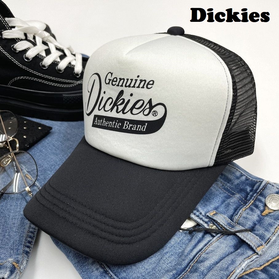 未使用品 Dickies ホワイト メッシュキャップ メンズレディース カジュアル アメカジ アウトドアキャンプゴルフロゴ ブラック ディッキーズ