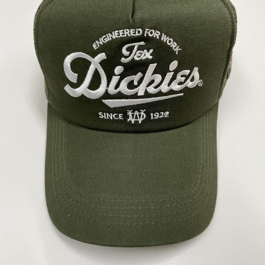 未使用品 Dickies カーキ メッシュキャップ アメカジ カジュアル メンズレディース アウトドア キャンプゴルフ タグ ロゴ刺繍 ディッキーズ