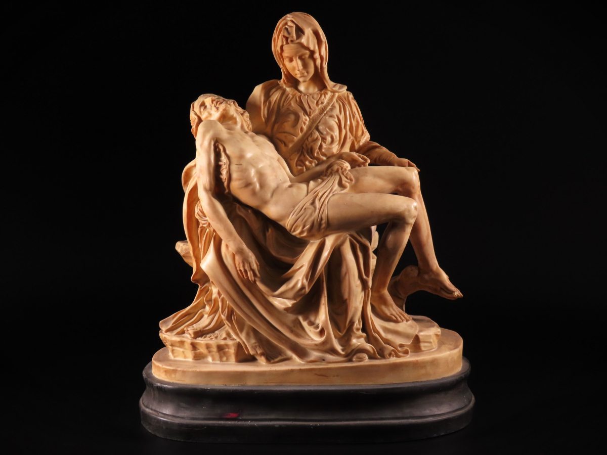 【ONE'S】A.SANTINI アンテルマ サンティーニ ミケランジェロ 『ピエタ』 高37cm 重量10kg 芸術家 西洋彫刻 西洋美術_画像2