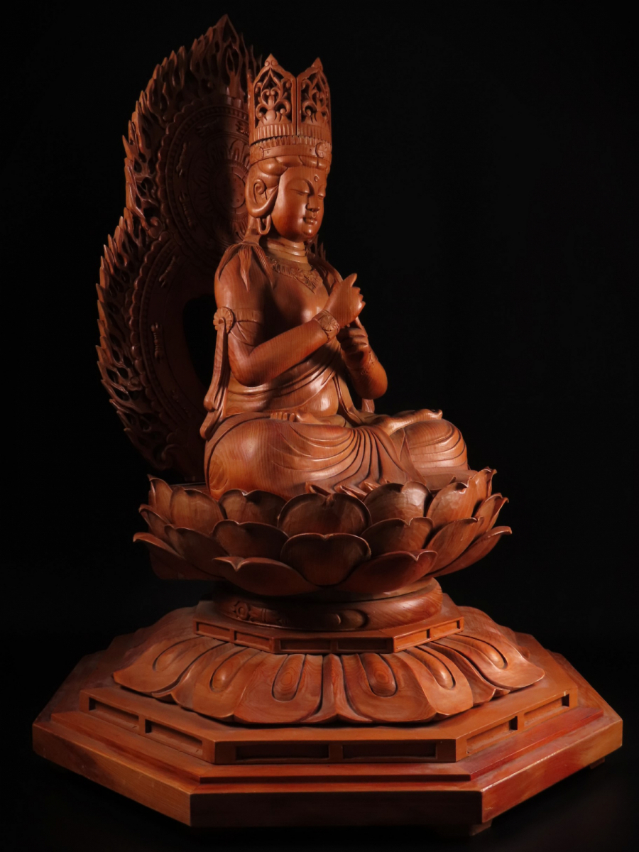 【ONE'S】仏教美術 仏師造 在銘 木彫 『大日如来坐像』 高76cm 重量11kg 極上細密彫刻 仏像 古美術品の画像4