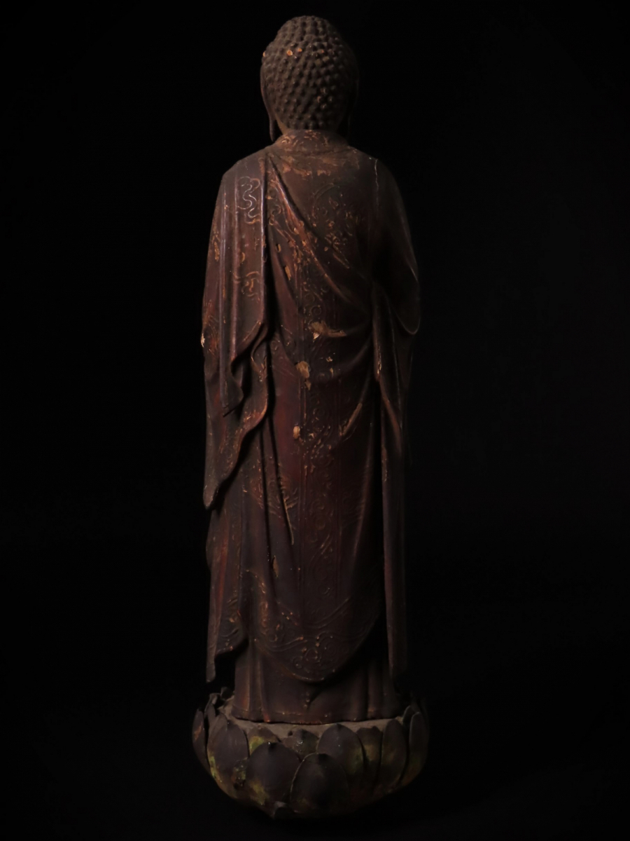 【ONE'S】時代仏教美術 木彫 玉眼 阿弥陀如来立像 高32cm 極上細密造 仏像 置物 東洋彫刻 古美術品_画像7