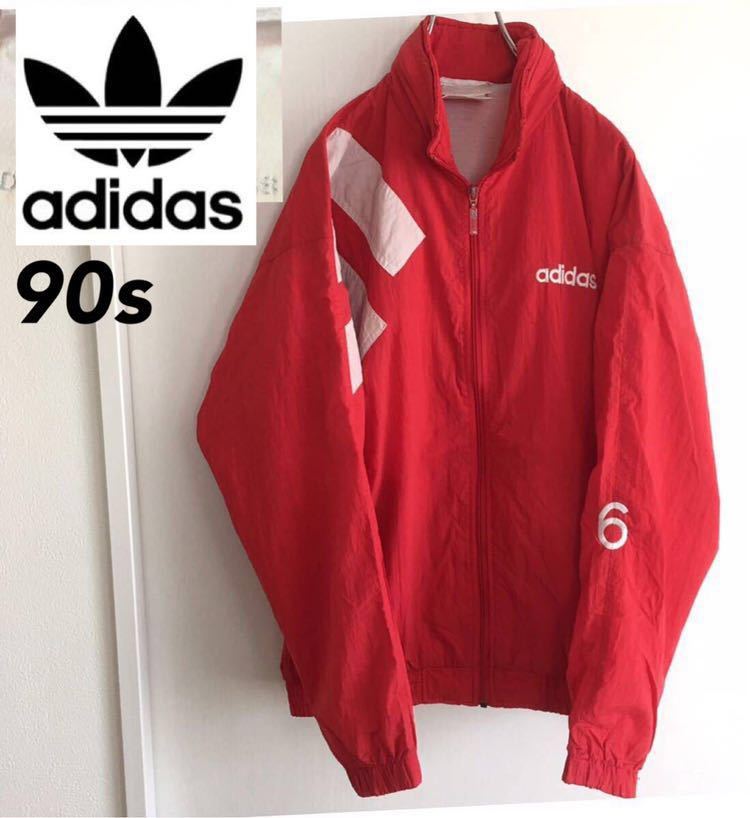 90s★adidas アディダス ナイロン ジャケット ブルゾン ジャンパー ナンバリング 収納フード ヴィンテージ