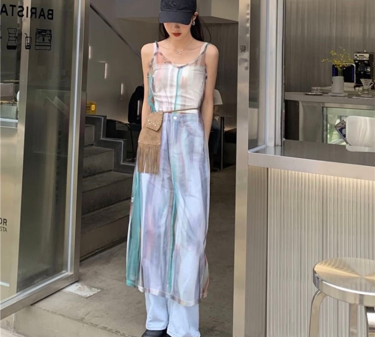 シアーキャミワンピース　韓国ファッション　透け感　カジュアル　重ね着　ワンピース　シースルー