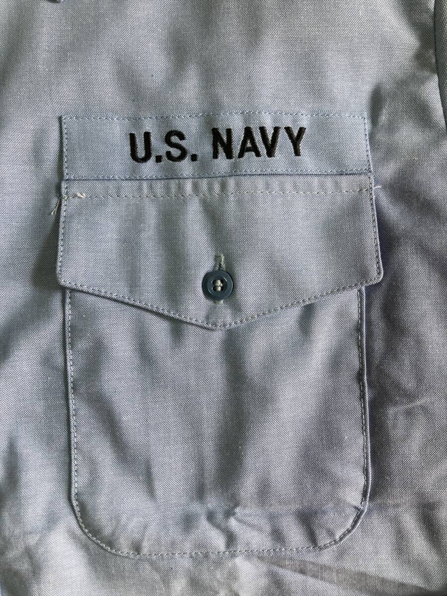 1998年デッドストック DSCP US NAVY シャンブレーシャツ ポリ×コットン M USA製(ARMY ワーク デニム ダンガリー ビンテージ 80s 90s)の画像7