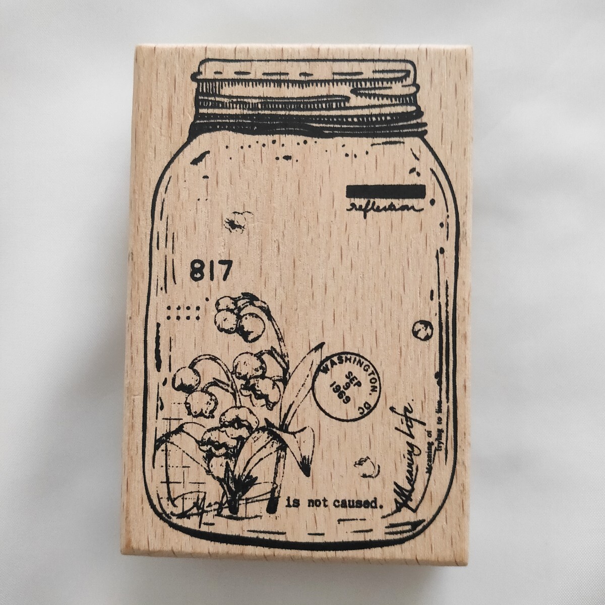 スタンプセット　瓶　木製　長方形　大判　ハンドメイド用　ビンテージ　スズラン_画像1