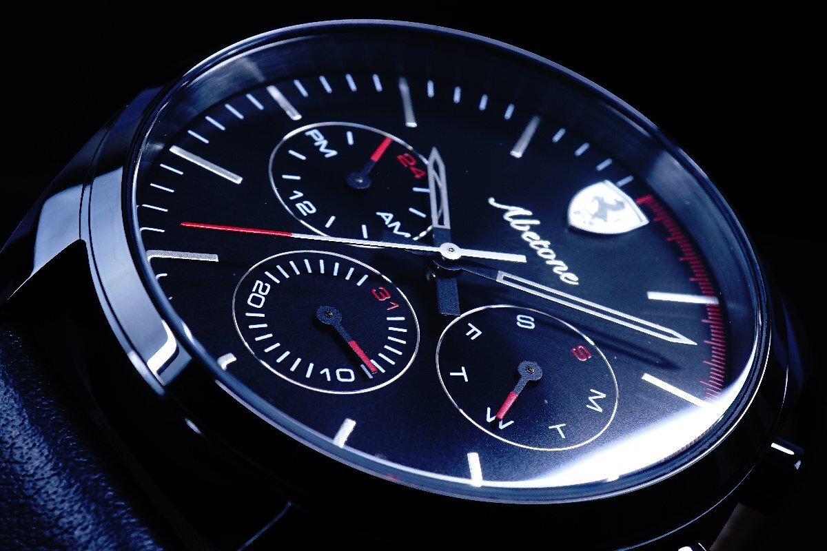 1 иен ~1 старт SCUDERIA FERRARI[s Koo te задний * Ferrari ]FERRARI официальный наручные часы / новый товар подлинный товар прекрасный .... черный × хронограф кожаный ремень 