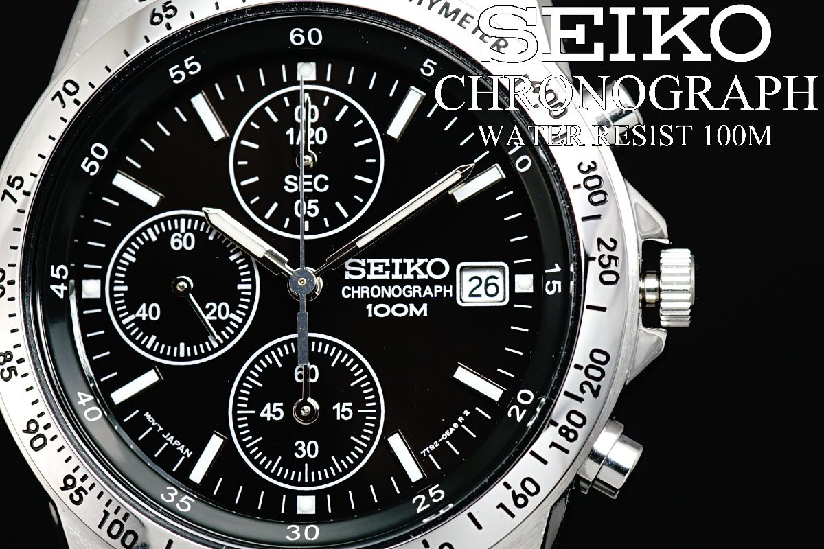 1 иен ~ 1 старт Seiko стандартный товар иностранная модель SEIKO реимпорт тахеометр новый товар 1/20 секунд хронограф наручные часы мужской очень редкий трудно найти 100m водонепроницаемый 