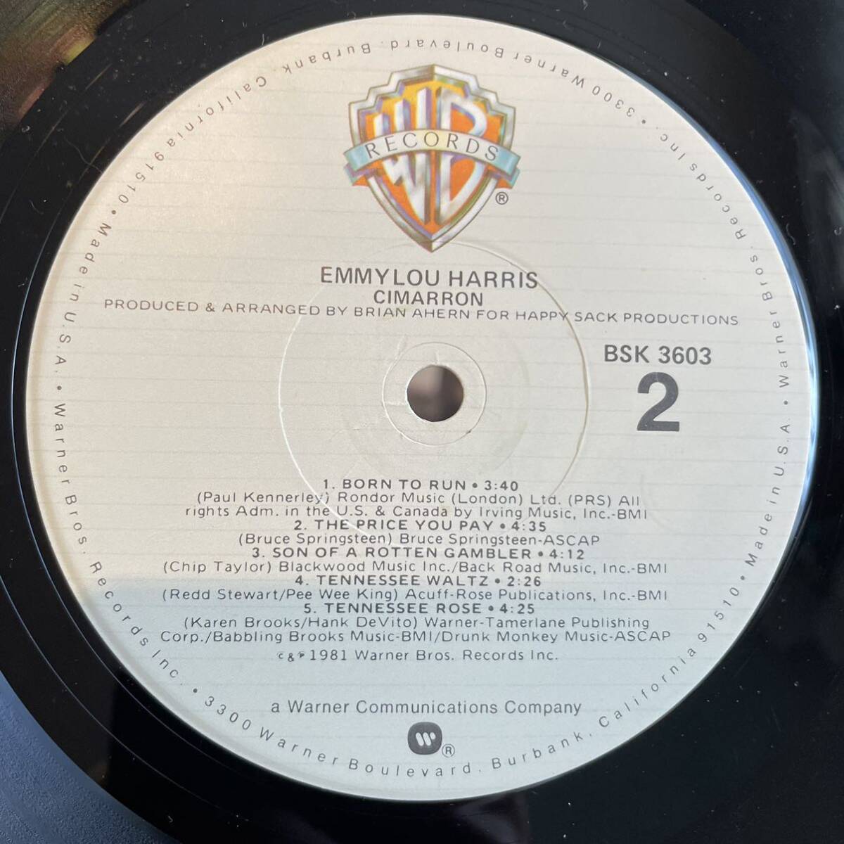 【US盤Org.】 Emmylou Harris Cimarron (1981) Warner Bros. Records BSK 3603の画像5