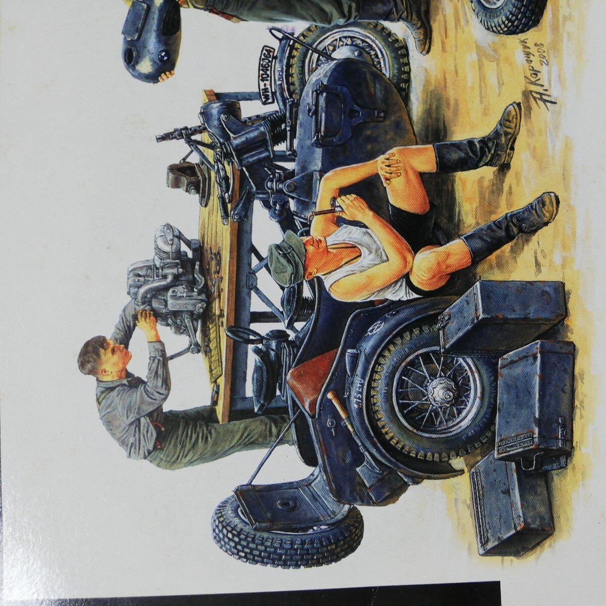 ☆地 1/35 マスターボックス MASTER BOX  オートバイ修理班 ４名 作業台 サイドカーBMW R75 付き未組立の画像2