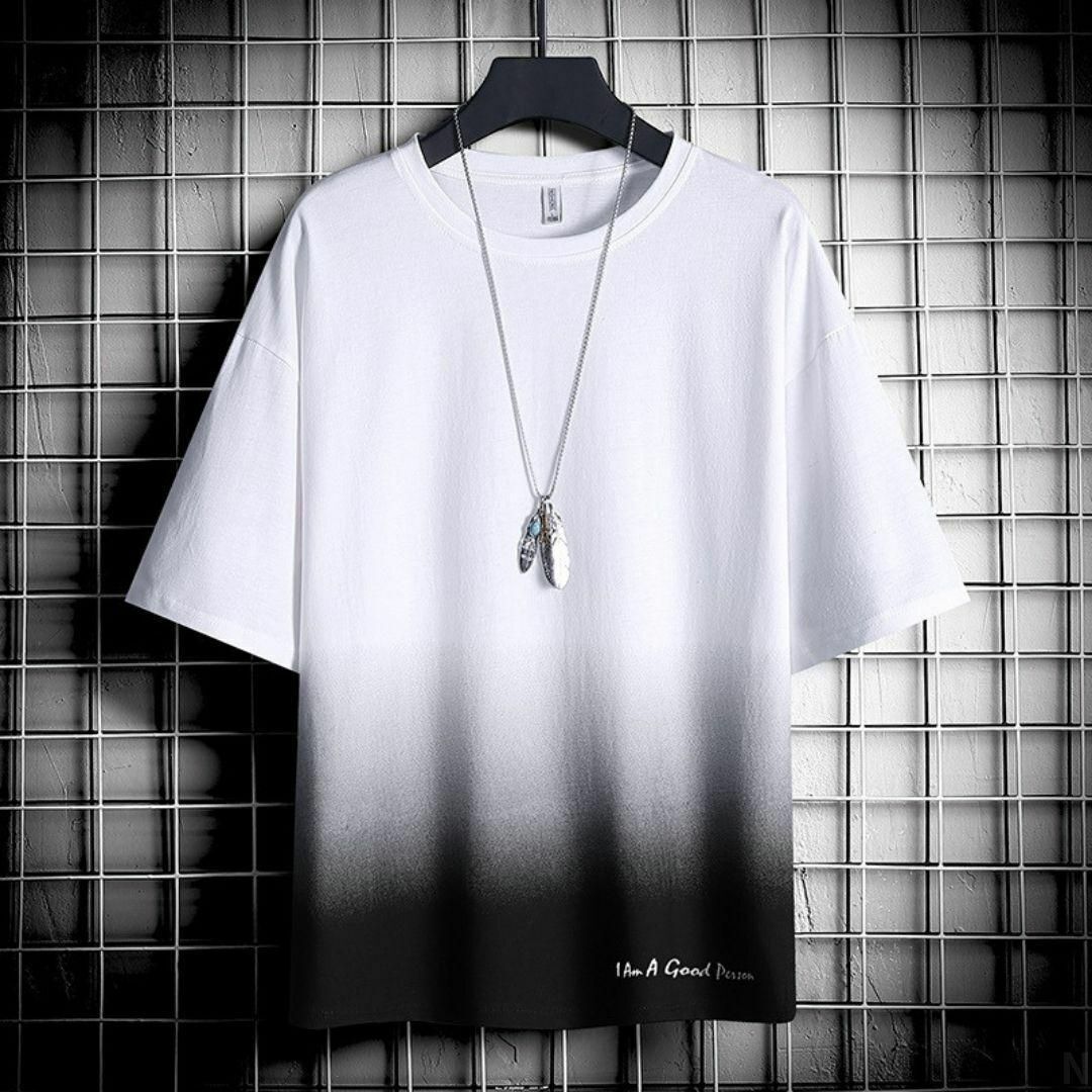 グラデーション Tシャツ L メンズ トップス 黒 白 通気性 春 夏 インナー_画像8