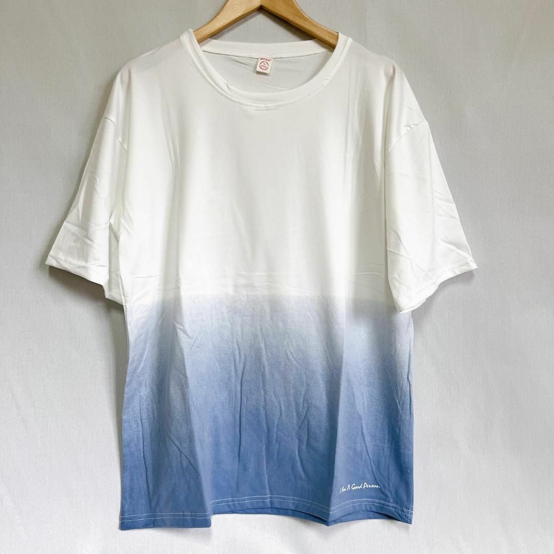 グラデーション Tシャツ XL メンズ トップス 青 白 通気性 春 夏